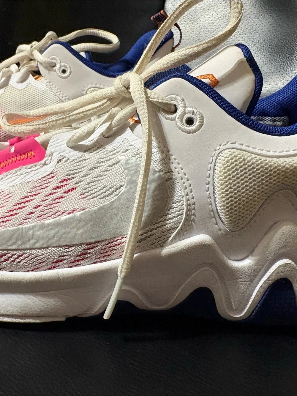 Nike LOGO 5 White Sneakers with Orange Swoosh and Blue Trim for women’s size 7Y